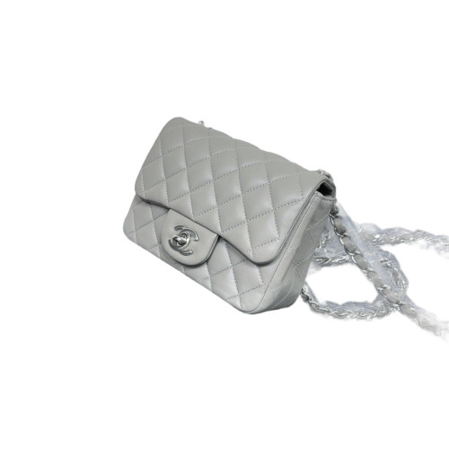Chanel Quilted Mini Square Flap Calfskin Grey