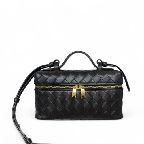 Bottega Veneta Mini Top Handle Vanity Case Calfskin Intrecciato Dark Chocolate Brown