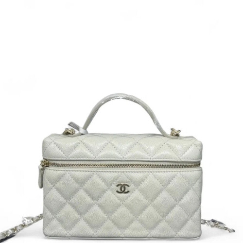 Chanel Quilted Top Handle Slim Vanity With Chain Grained Calfskin Sage