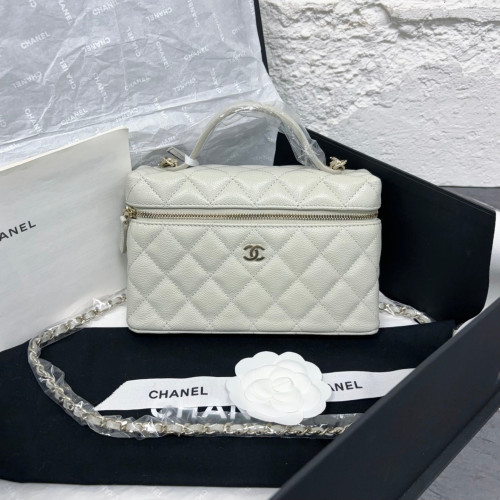 Chanel Quilted Top Handle Slim Vanity With Chain Grained Calfskin Sage