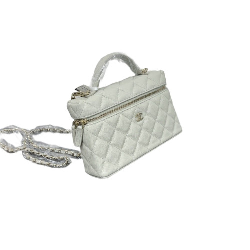Chanel Quilted Top Handle Slim Vanity With Chain Grained Calfskin Sage