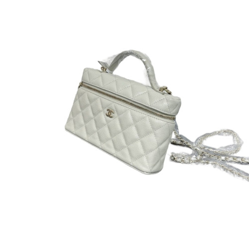 Chanel Quilted Top Handle Slim Vanity With Chain Grained Calfskin Sage