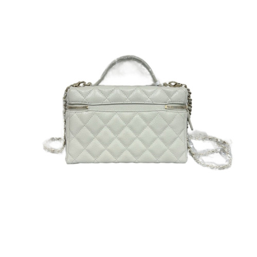Chanel Quilted Top Handle Slim Vanity With Chain Grained Calfskin Sage
