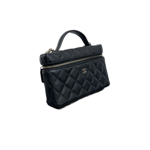 Chanel Top Handle Slim Vanity With Chain Grained Calfskin Black Chanel Top Handle Slim Vanity With Chain Grained Calfskin Black