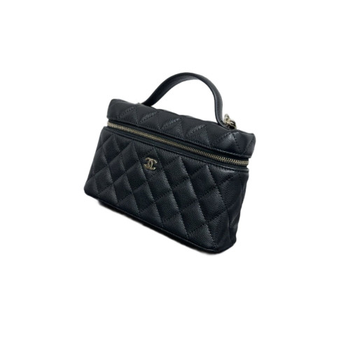 Chanel Top Handle Slim Vanity With Chain Grained Calfskin Black Chanel Top Handle Slim Vanity With Chain Grained Calfskin Black