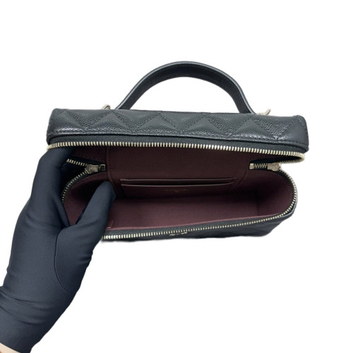 Chanel Top Handle Slim Vanity With Chain Grained Calfskin Black Chanel Top Handle Slim Vanity With Chain Grained Calfskin Black
