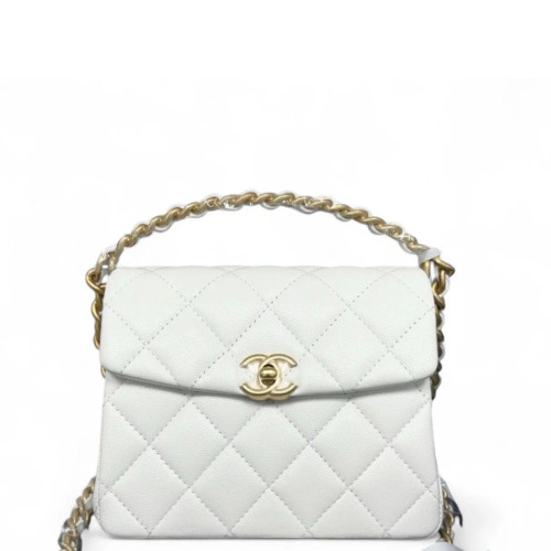 Chanel Top Handle Square Flap Grained Calfskin White