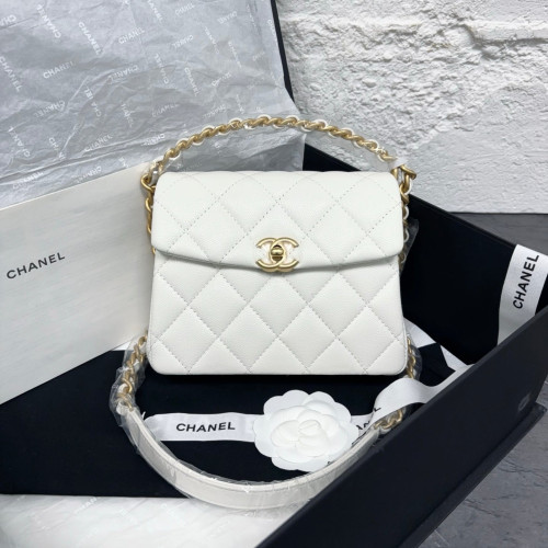 Chanel Top Handle Square Flap Grained Calfskin White