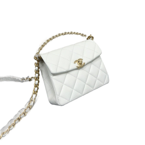 Chanel Top Handle Square Flap Grained Calfskin White