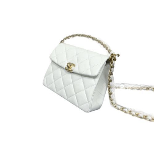 Chanel Top Handle Square Flap Grained Calfskin White