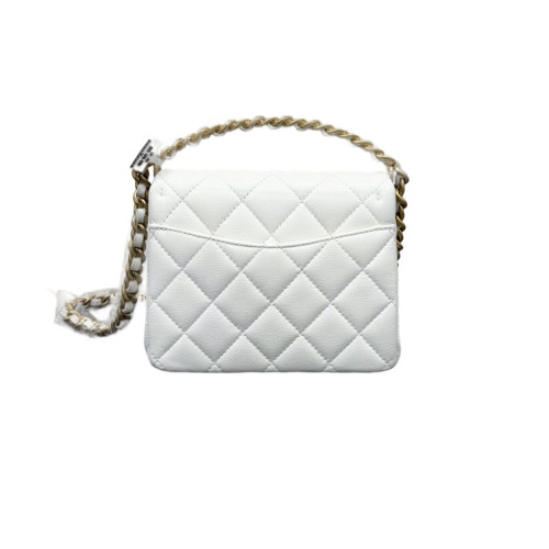 Chanel Top Handle Square Flap Grained Calfskin White