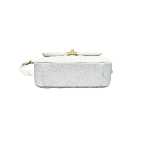 Chanel Top Handle Square Flap Grained Calfskin White