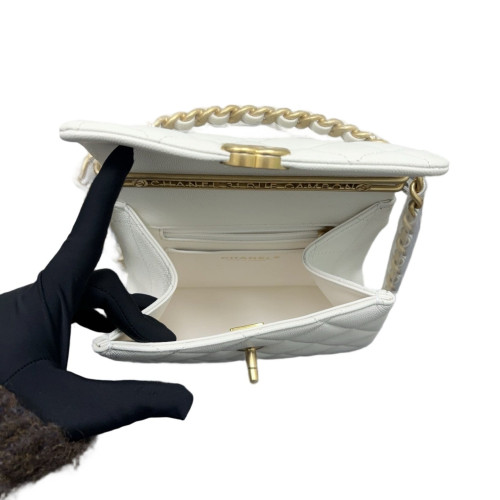 Chanel Top Handle Square Flap Grained Calfskin White