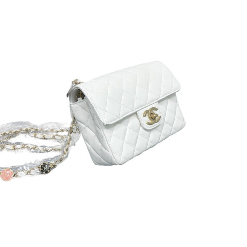 Chanel Quilted Square Medallion Flap Bag Calfskin White