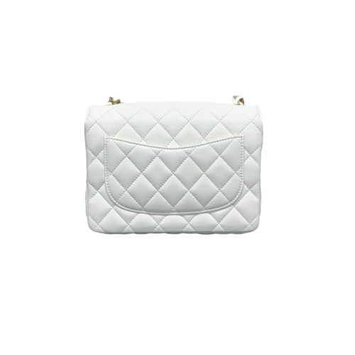Chanel Quilted Square Medallion Flap Bag Calfskin White