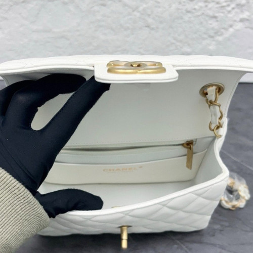 Chanel Quilted Square Medallion Flap Bag Calfskin White