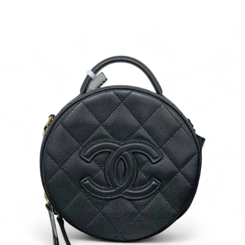 Chanel Top Handle Round Bag Grained Calfskin Black