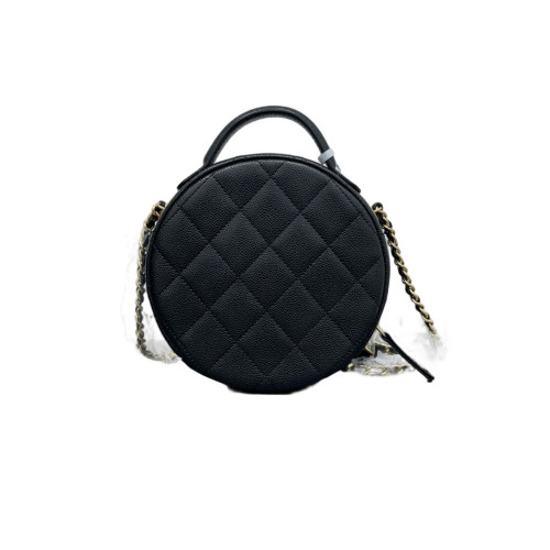 Chanel Top Handle Round Bag Grained Calfskin Black