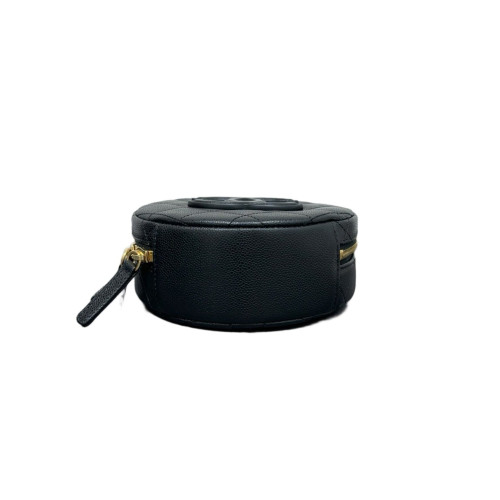Chanel Top Handle Round Bag Grained Calfskin Black