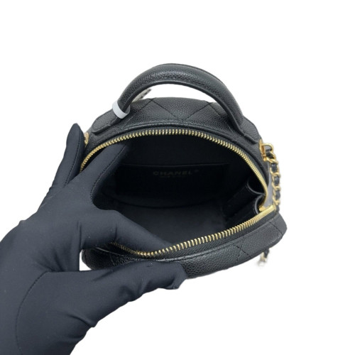 Chanel Top Handle Round Bag Grained Calfskin Black