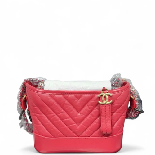 Chanel Chevron Quilted Small Gabrielle Hobo Calfskin Red