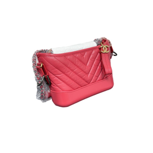 Chanel Chevron Quilted Small Gabrielle Hobo Calfskin Red