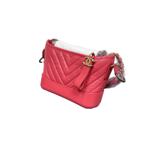 Chanel Chevron Quilted Small Gabrielle Hobo Calfskin Red