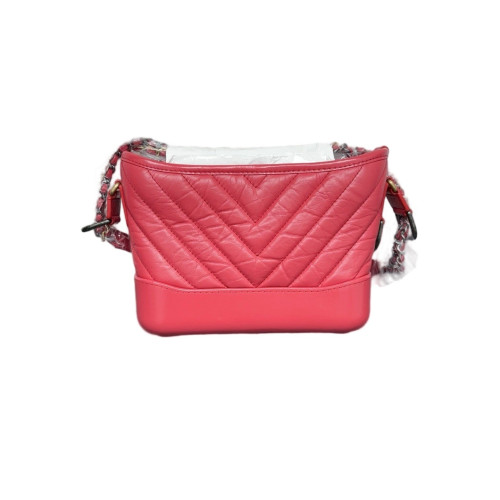 Chanel Chevron Quilted Small Gabrielle Hobo Calfskin Red