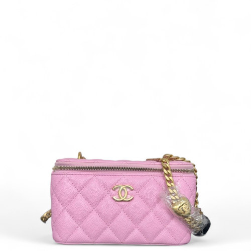 Chanel Quilted Sweetheart Vanity Case Grained Calfskin Pink