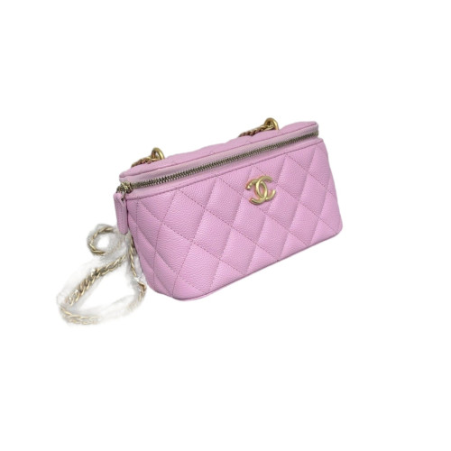 Chanel Quilted Sweetheart Vanity Case Grained Calfskin Pink
