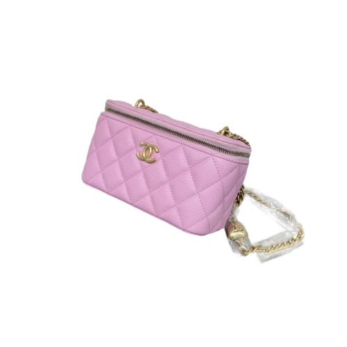Chanel Quilted Sweetheart Vanity Case Grained Calfskin Pink