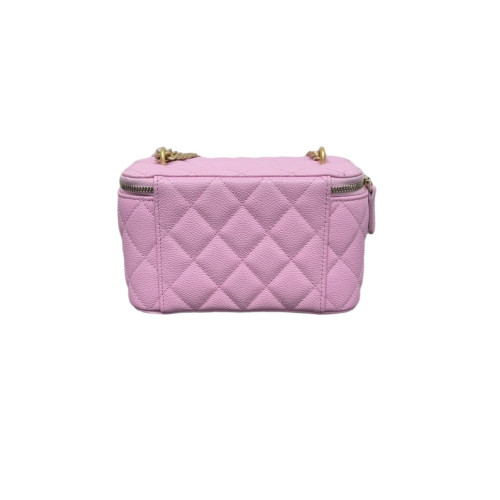 Chanel Quilted Sweetheart Vanity Case Grained Calfskin Pink