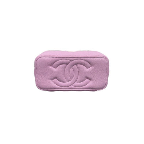 Chanel Quilted Sweetheart Vanity Case Grained Calfskin Pink