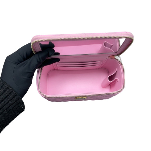 Chanel Quilted Sweetheart Vanity Case Grained Calfskin Pink