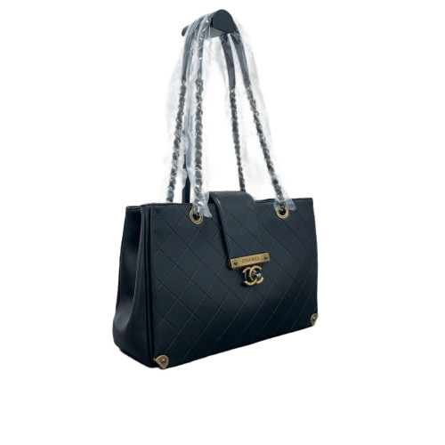 Chanel Quilted Medium Around The Corner Shopping Tote Calfskin Black