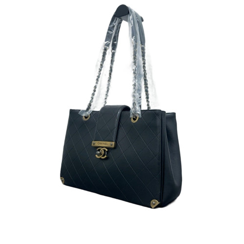 Chanel Quilted Medium Around The Corner Shopping Tote Calfskin Black