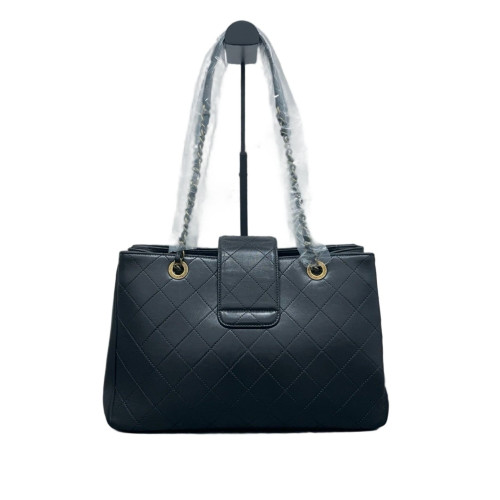 Chanel Quilted Medium Around The Corner Shopping Tote Calfskin Black