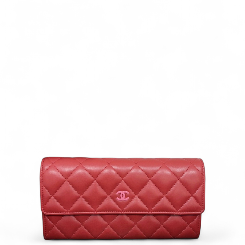 Chanel Quilted Flap Wallet Lambskin Red