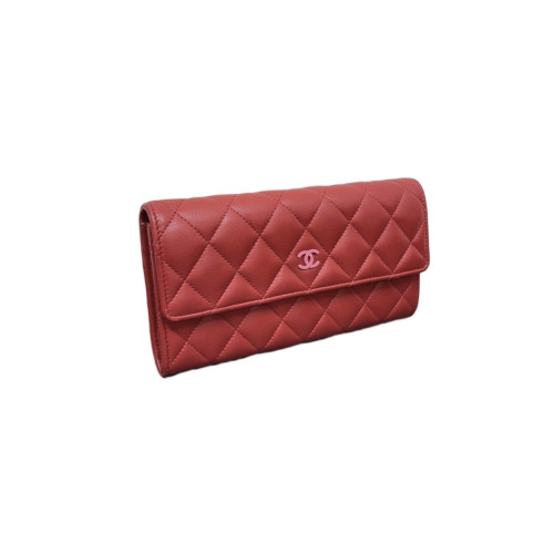Chanel Quilted Flap Wallet Lambskin Red
