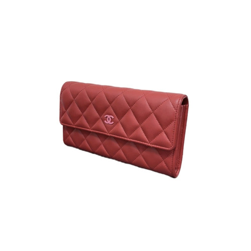 Chanel Quilted Flap Wallet Lambskin Red
