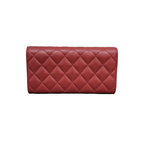 Chanel Quilted Flap Wallet Lambskin Red