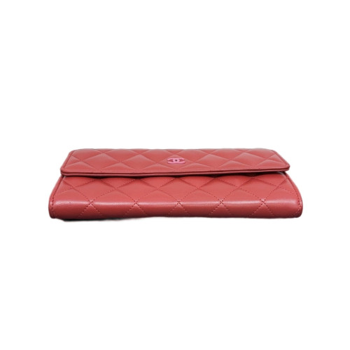 Chanel Quilted Flap Wallet Lambskin Red