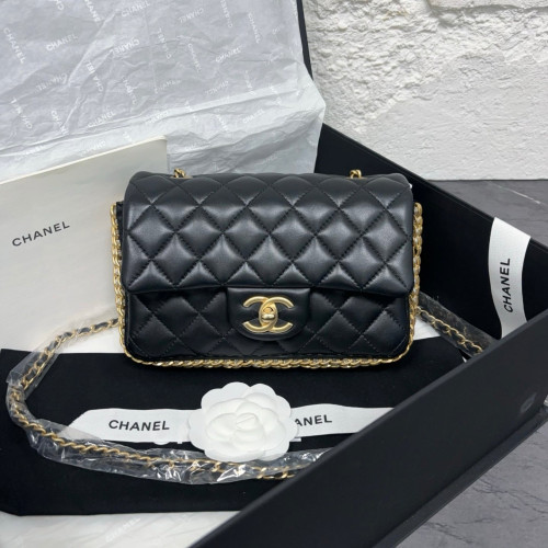 Chanel Quilted River Of Pearls Flap Bag Lambskin Black