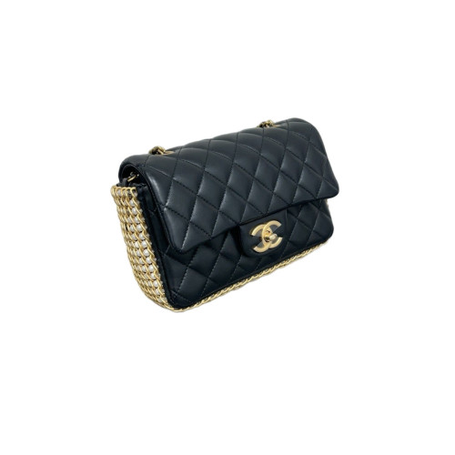 Chanel Quilted River Of Pearls Flap Bag Lambskin Black