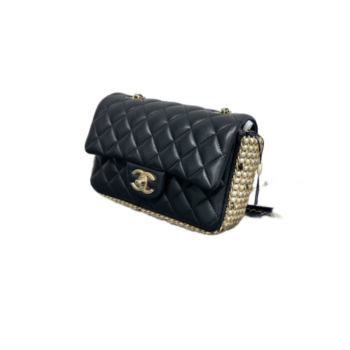 Chanel Quilted River Of Pearls Flap Bag Lambskin Black