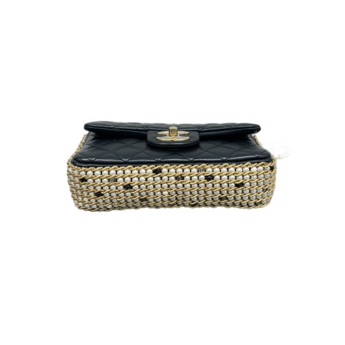 Chanel Quilted River Of Pearls Flap Bag Lambskin Black