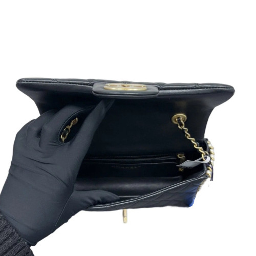 Chanel Quilted River Of Pearls Flap Bag Lambskin Black