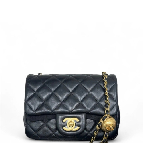 Chanel Quilted Mini Pearl Crush Square Flap Lambskin Black Chanel Quilted Mini Pearl Crush Square Flap Lambskin Black