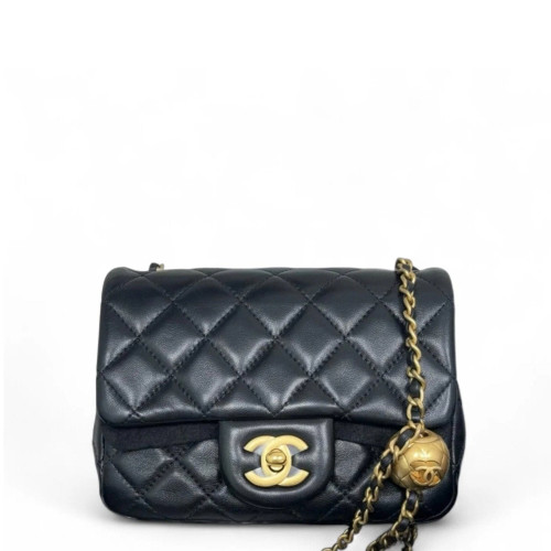 Chanel Quilted Mini Pearl Crush Square Flap Lambskin Black Chanel Quilted Mini Pearl Crush Square Flap Lambskin Black