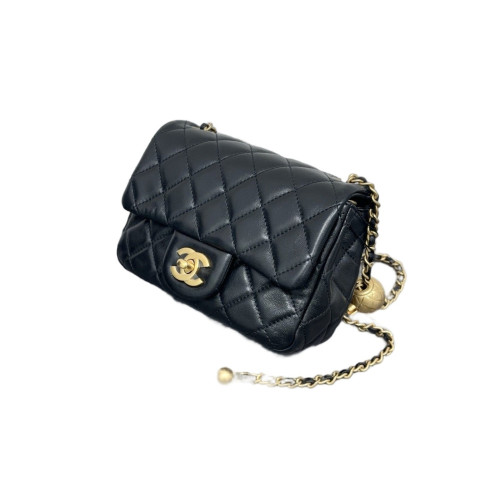Chanel Quilted Mini Pearl Crush Square Flap Lambskin Black Chanel Quilted Mini Pearl Crush Square Flap Lambskin Black